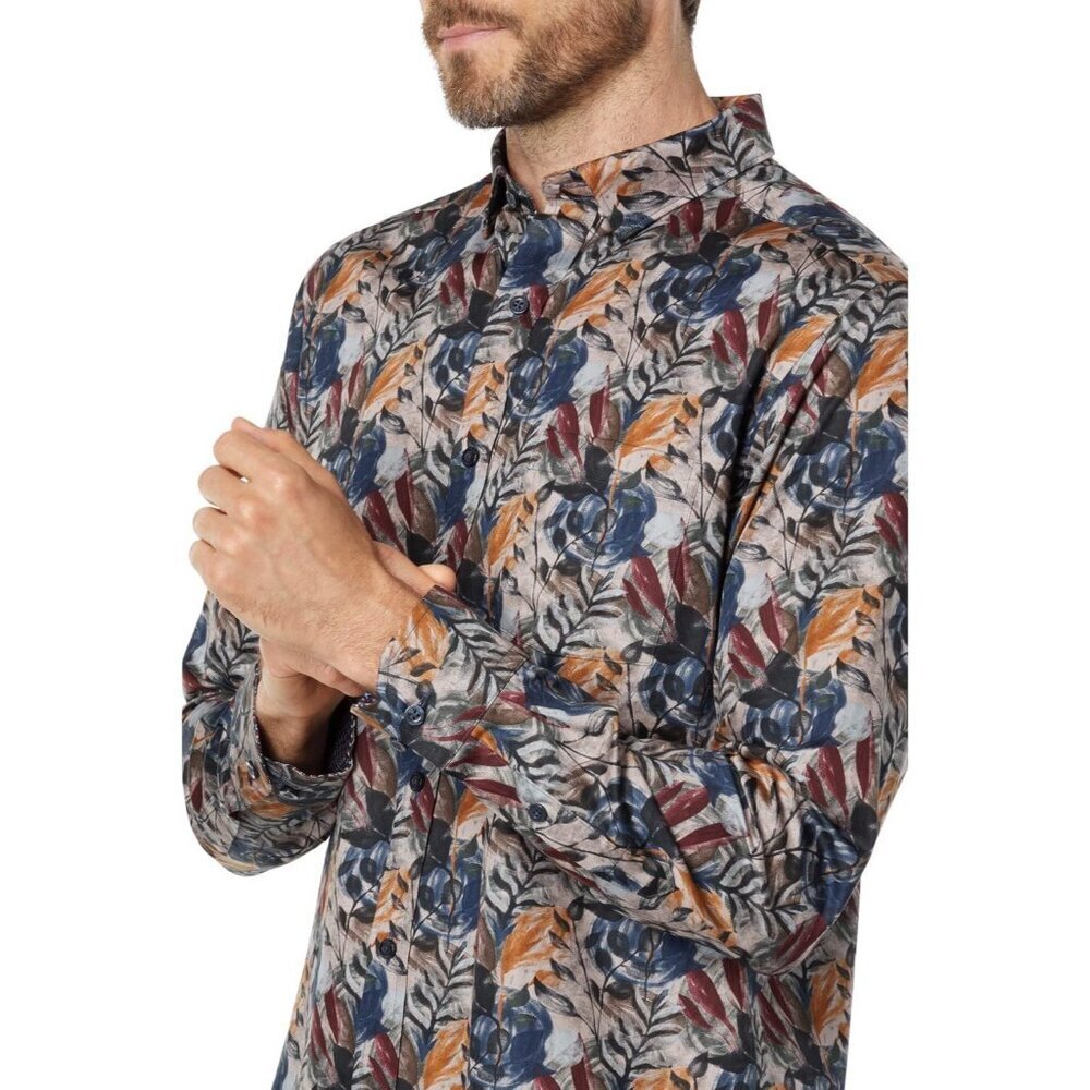 Johnston & Murphy Printed Floral Men's Shirt Navy‎ Watercolor Long Sleeve Size L